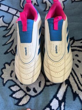 adidas White Blue Pink Kids Slip-On Cleats
